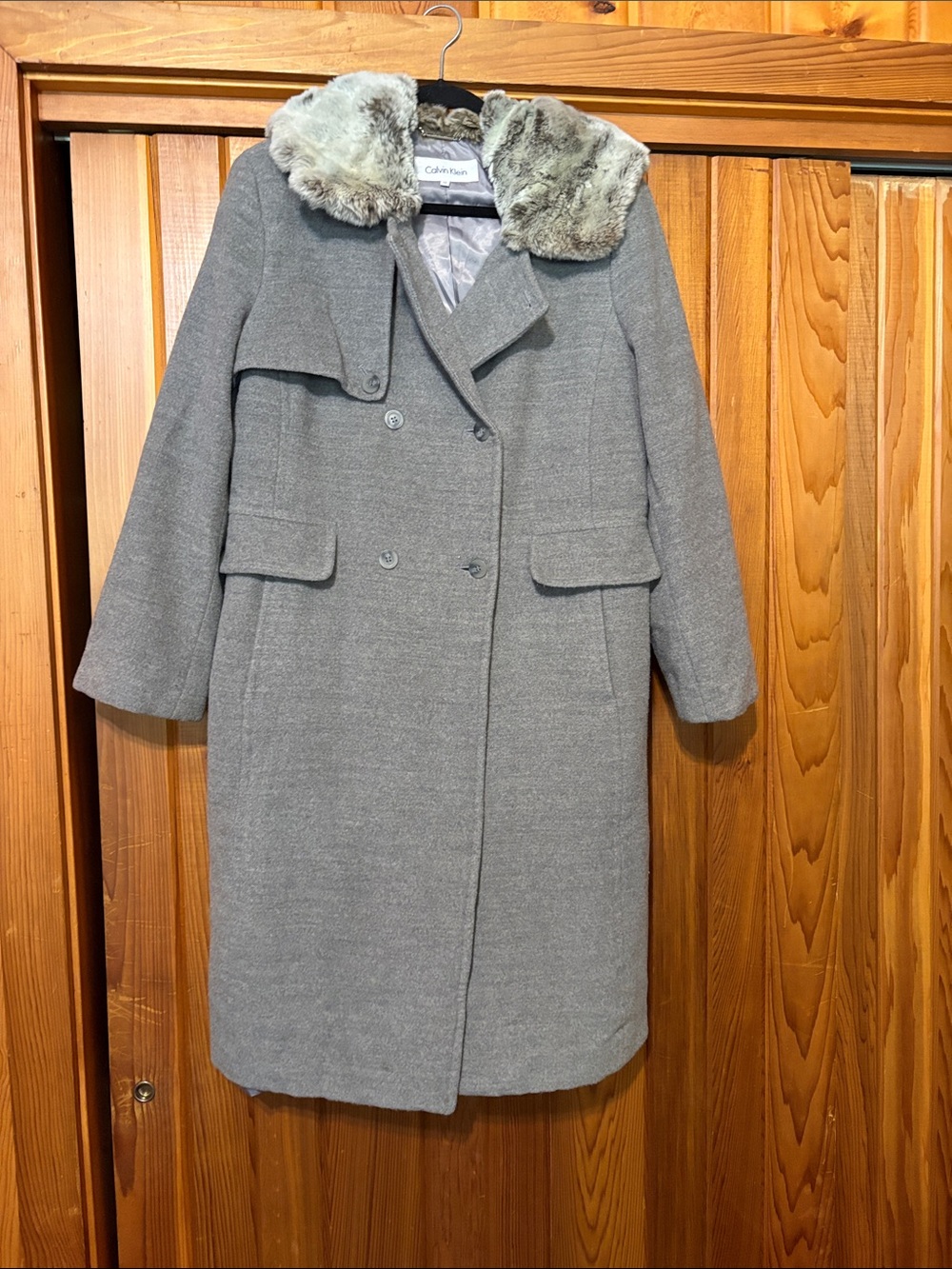 Calvin Klein wool coat with Rex Rabbit fur collar! Size 12